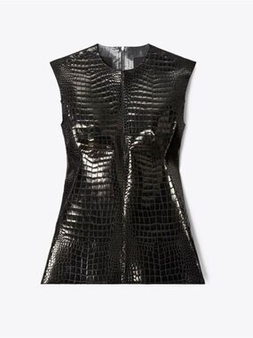 Sleeveless Black Croc-Embossed Tory Burch Peplum Top Size 8 F/W 2024